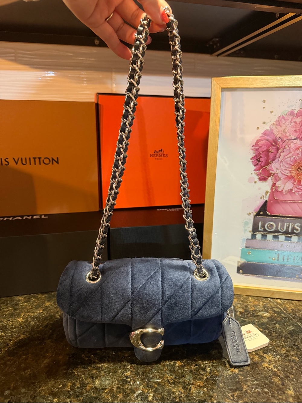 CO Navy Quilted Suede Shoulder/Crossbody Bag SHW